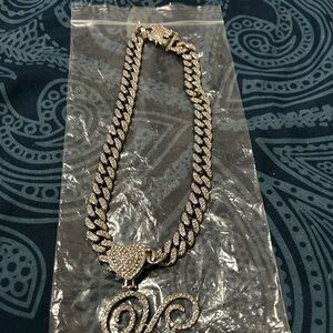 Silver Initial V Necklace